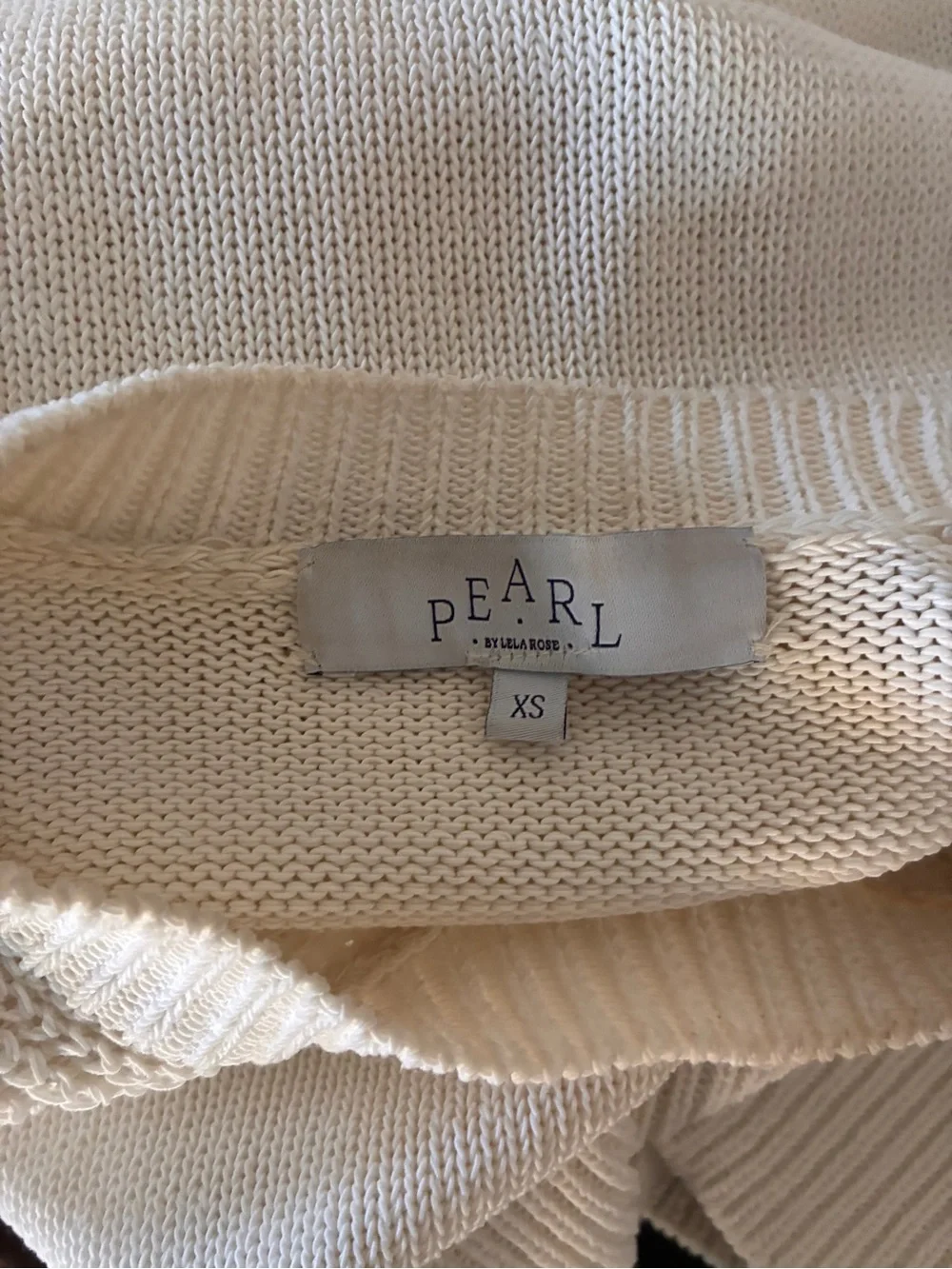 Pearl by Lela Rose Cream Fringe Macrame Knit Sweater - Size XS